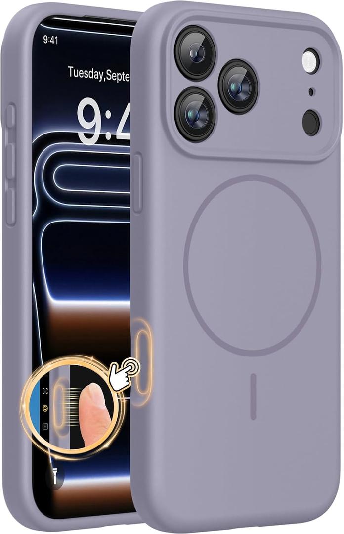 Miracase Magnetic for iPhone 17 Pro Case, Compatible with MagSafe, Integrated Silicone Camera Control Cover, 3.0mm Thicken Shockproof Drop Protection Phone Case for 17 Pro,Lavender Gray
