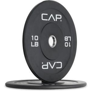 CAP Economy 10 lb Pair Olympic Bumper Plate, Medium Bounce Rubber Weight Plate with Steel Hub, 2-Inch Olympic Barbell Compatible for Strength Training, Weightlifting & Home Gym Workouts