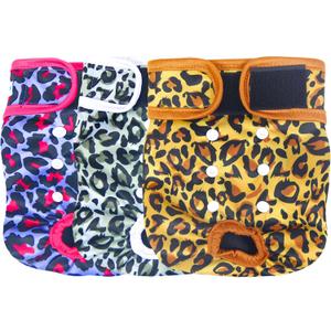 Leekalos Reusable Washable Dog Diapers Female (3 Pack) - Highly Absorbent Doggie Diapers - Size Adjustable Puppy Diapers for Dog Period Panties (Small, Leopard) (Small (Newborn-10.5" Waist), Leopard(Black Lining))