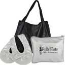 Women's Foldable Flats  Portable Ballet Slippers Shoes for Travel, Wedding  Fits in Purse (Large, Silver+expandable Tote)