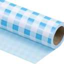 WRAPAHOLIC Reversible Wrapping Paper - Mini Roll - 17 Inch X 33 Feet - Blue and White Plaid Design for Birthday, Holiday, Wedding, Baby Shower