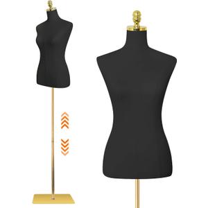 Female Mannequin Torso Dress Form Manikin with Metal Bracket and Rectangular Base, 40.55-73.23 Inch Mannequin Body Height Adjustable for Sewing Dressmakers Clothes Jewelry Display, Black