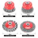 POLIWELL 12 Pack Wire Wheel Brush for Angle Grinder, 6pcs 4 Wheel Brushes, 6pcs 3 Cup Brush Set for 4 1/2 Grinders, 5/8 -11 Threaded Arbor, 0.020In Twisted Knotted Carbon Steel for Removal Rust