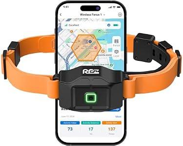RPZ GPS Wireless Dog Fence Collar with App, No Subscription, 2-in-1 Wireless Dog Fence & Training Collar, IP67 Waterproof Rechargeable Electric Fence Collar for Outdoor Dogs, Orange