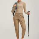 Soothfeel Women's Joggers with Zipper Pockets Lightweight Running Gym Travel Casual Workout Athletic Joggers Pants for Women Dark Khaki (Beige, M)