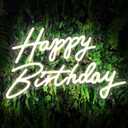 Happy Birthday Neon Sign Large Neon Happy Birthday Sign for Backdrop with Dimmer Switch, Reusable Happy Birthday LED Sign for Birthday Party Decoration(Warm White) (22.5x13.8 In 1pc)