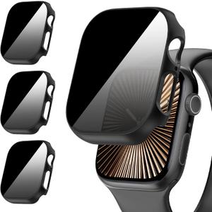 Suoman 3-Pack for Apple Watch Series 10 42mm Case, [Anti-Peeping] Ultra-Thin Tempered Glass Privacy Screen Protector, All-Round Durable Hard PC Glossy Protective Cover (Black+Black+Black)
