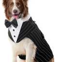 Kuoser Dog Tuxedo Dog Suit and Bandana Set, Dogs Tuxedo Wedding Party Suit, Doggy Prince Bow Tie Shirt Formal Pet Wedding Attire for Large Medium and Small Dogs Golden Retriever Samo Bulldogs (XX-Large (pack of 1), Black Stripe)