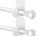 2 Pack White Curtain Rods for Windows No Drilling 16 to 30 inch, USFOOK 5/8 Inch No Drill Curtain Rod with 3M Adhesive Brackets, Apartment Friendly Drapery Rods with Round Finials