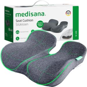 Medisana Seat Cushion, SC 100 Seat Cushions for Office Chairs, Car Seat, Wheelchair - Sciatica & Tailbone & Coccyx Pain Relief Pillow for Driver Sedentary, Gift for Women Men (Size: 18*14.6*3.54 In-Grey)