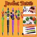 12 Pcs Halloween Beadable Pens, DIY Crafting Pens with Colorful Beads Tassel Halloween Hangup for Kids Adults School Office Gifts Supplies