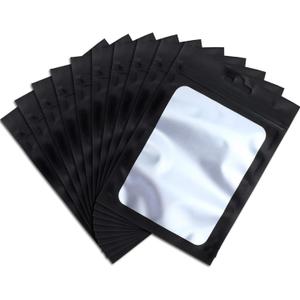 Boao 100 Pieces Resealable Foil Food Storage Bags with Clear Window Coffee Beans Candy Packaging Pouch for Food Small Business Supplies for Jewelry Self Sealed Storage Bags(7 x 10.2 Inch,Black)