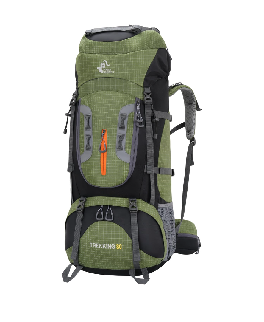 Bseash 80L Waterproof Hiking Camping Backpack with Rain Cover, Lightweight Outdoor Sport Travel Daypack for Climbing Touring (Army Green)