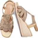 HARENCE Wedge Sandals for Women Espadrilles: Comfortable Platform Elastic Ankle Strap Wedges Heels Dressy Open Toe Summer Wedding Shoes (Beige) Size 38
