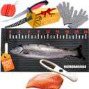 Fish Fillet Mat Kit with Fish Ruler Decal and Fillet Knife, Cutting Gloves. Large 28"x14" Nonslip Fish Cleaning Mat that Grips the Fish - Durable & Easy to Clean, Portable Fish Cutting Board