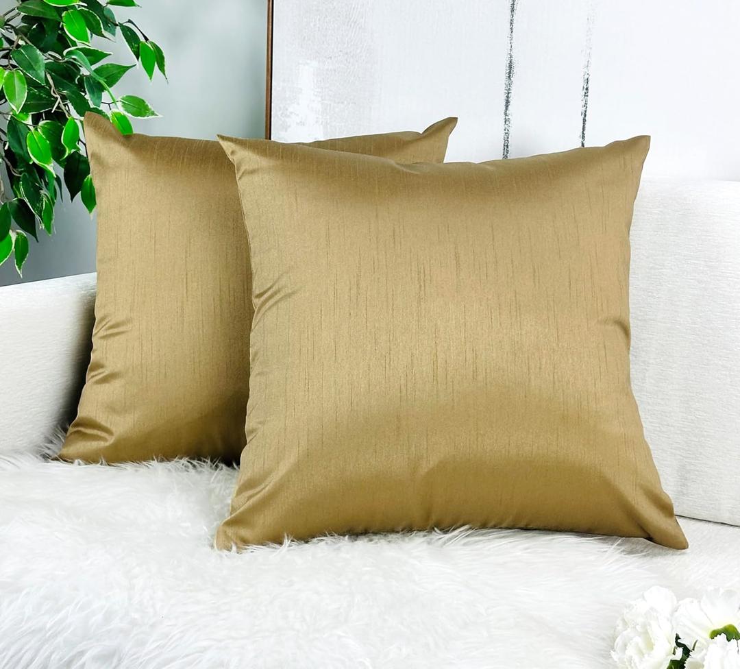 Aiking Home Collection 26x26 Inches Faux Silk Square European Shams, Zipper Closure, Brass (Set of 3)