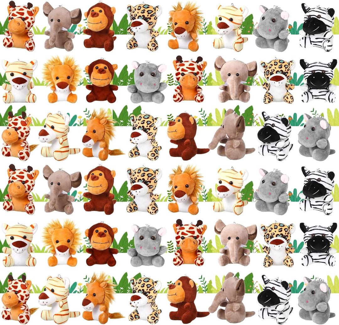 48 Pack Mini Plush Animals Toys Set 4.7 Inch Stuffed Animal Keychain Small Goodie Bag Fillers for Easter Hunts, Valentine, Carnival Prizes, Jungle Party
