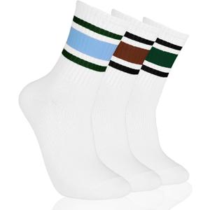 Retro Striped Crew Socks Breathable Cotton Athletic Socks with Seamless Toe, Unisex Comfort Fit for Women and Men (3 Packs-b)