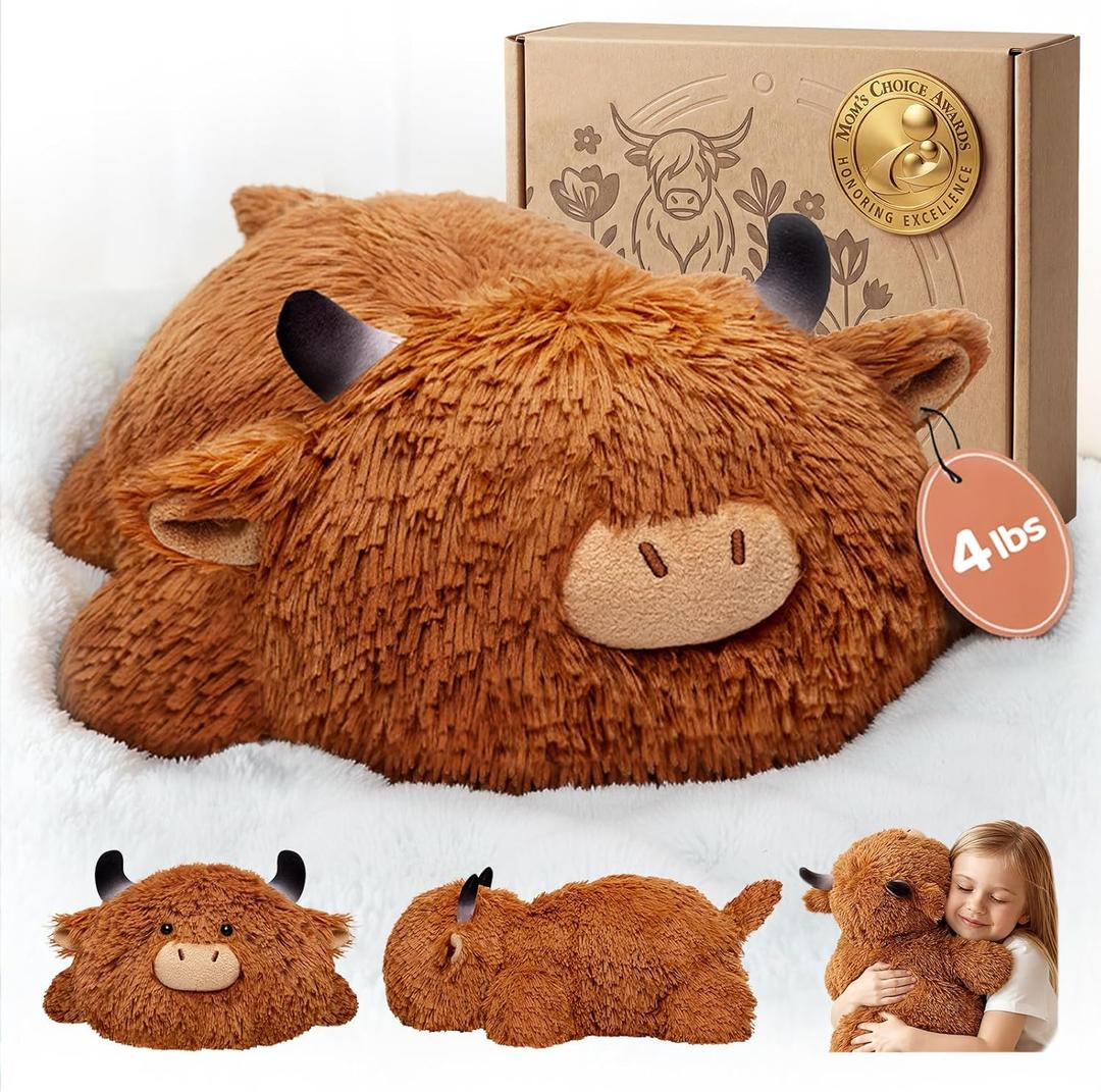 Mewaii Mom's Choice Award | 4 lbs Weighted Stuffed Animals Highland Cow - 23" Heavy Weighted Plush & Stuffy - Realistic Scottish Cow Plushy Gift for Kids & Adults - Large Cuddly Weighted Cow Toy (Brown)