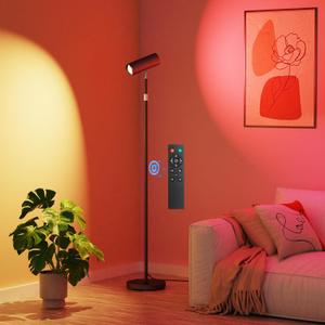 SIBRILLE Spotlight Floor Lamp, Tall LED Standing Lamp with Remote/Touch Control, 2700K-6500K, 350Rotating Head Standing Lamp, Reading Floor Lamp for Living Room, Bedroom, Office & Wall Art, Black RGB
