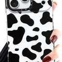 Abbery for iPhone 17 Pro Case Cow Print Clear with Kawaii Design Women Cute Girly Aesthetic Soft TPU Slim Fit Shockproof Black and White Animal Print Protective Phone Case for iPhone 17 Pro