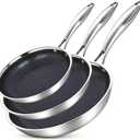 BRASA,3PCS,Nonstick Frying Pan Set,7.87in+9.45in+11.02in,Stainless Steel Pan Set,Skillet set Ceramic Nonstick Cookware set,Compatible Gas,Induction Dishwasher Safe PFOS,PFOA Free Frying Pan Set