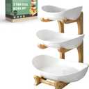 Seven Sparta 3 Tier Fruit Bowl for Kitchen Counter (PLUS Series) / Ceramic Serving Bowls with Bamboo Stand/Big Size Tiered Fruit Basket for Fruit Vegetable Storage, Dessert, Salad Buffet Server
