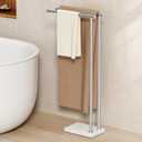 KES Free Standing Towel Racks for Bathroom, 2-Tier Towel Stand for Bathroom Floor with Weighted Natural Marble Base 3X Thicker, 18/8 Stainless Steel, Brushed Finish, BTH235-2 (37 inch (Equal Height))