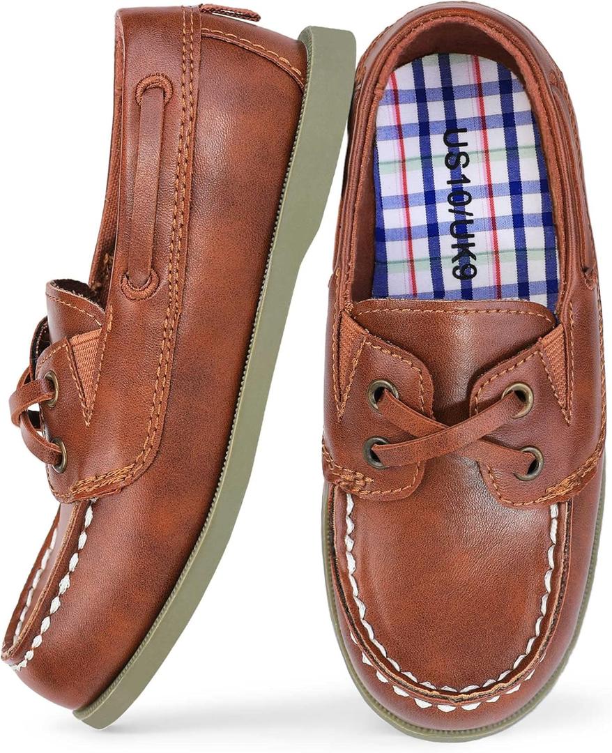 HOMEHOT Boys Dress Shoes Casual School Shoes Slip on Boys Loafers (Toddler/Little Kid/Big Kid) (Brown)