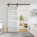 SmartStandard 26 x 84 in Glass Barn Door with 5FT Sliding Hardware Kit & Handle, Pre-Drilled Ready to Assemble, Waterproof PVC Coating, White, 5-Panel Glass