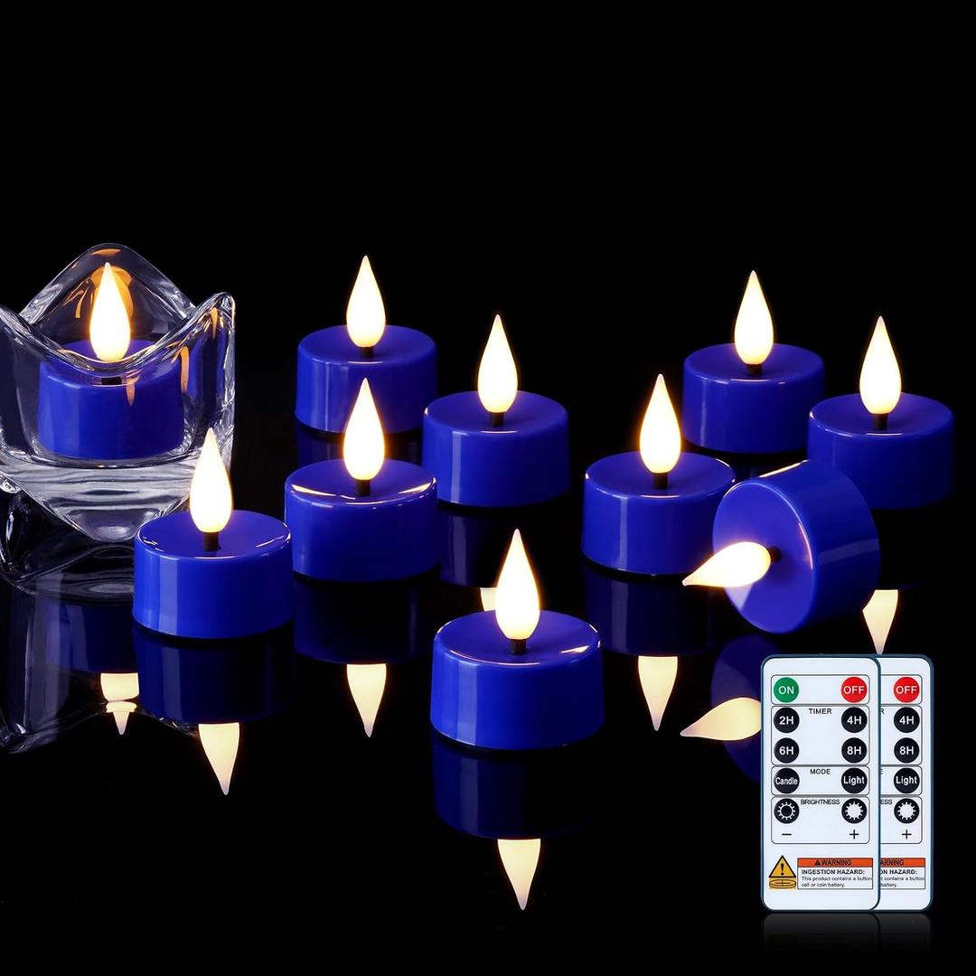 Amagic 24Pcs Flameless Timer Remote 3D Black Wick Tealights Candles, Blue | 300+Hour Flickering Colored Votive Candles Battery Operated for Wedding Table, Halloween, Christmas, DIY Crafts, Night Lights
