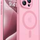 CANSHN Magnetic Compatible with iPhone 15 Pro Case, Upgraded [Full Camera Protection] [Compatible with Magsafe] [Translucent Matte] Shockproof Protective Phone Case Cover 6.1 Inch - Pink