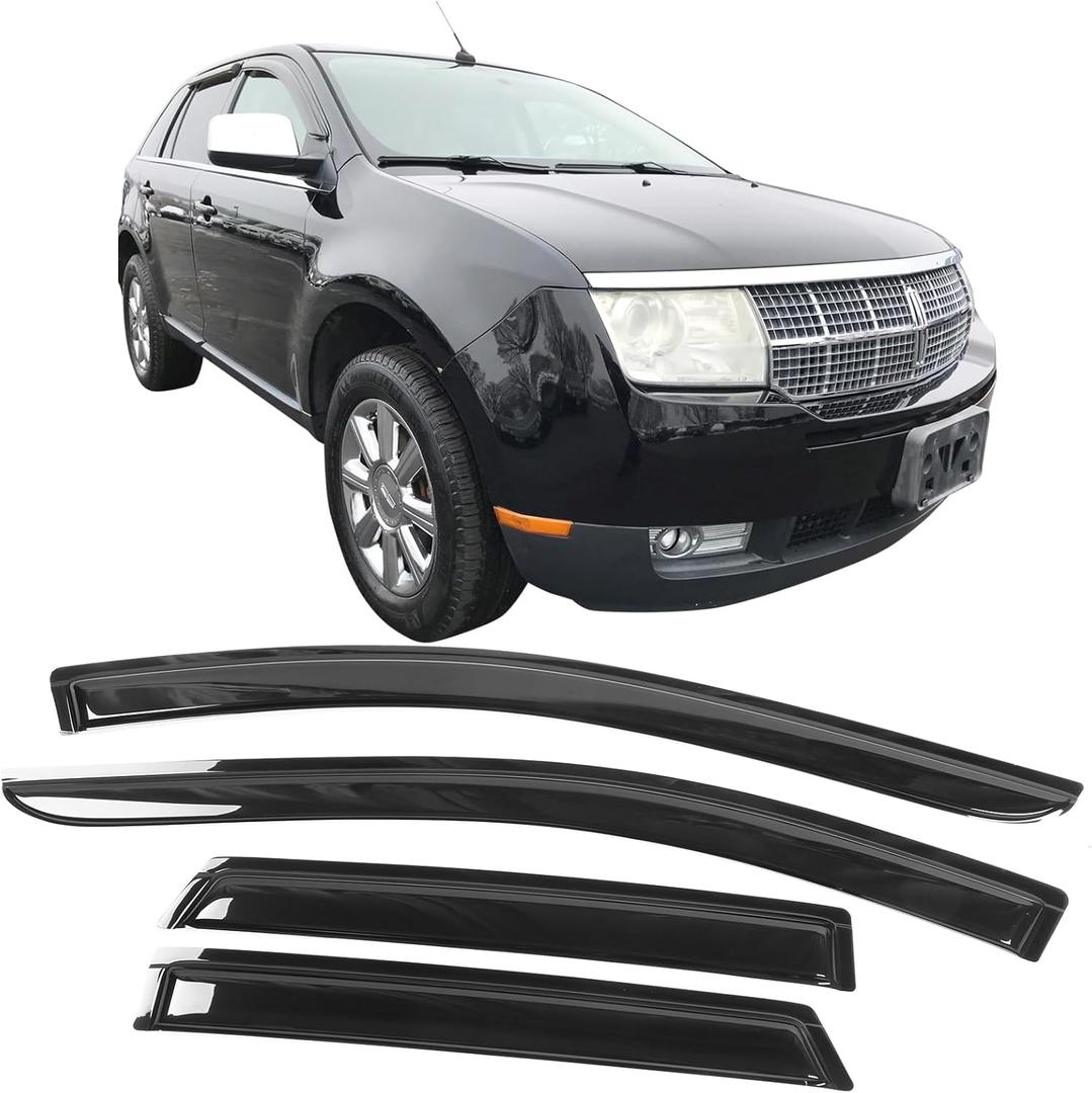 IKON MOTORSPORTS Tape On External Window Visor, Compatible with 2007-2014 Ford Edge, 2007-2015 Lincoln MKX, Acrylic Smoke Tinted Sun Rain Shade Guard Wind Vent Air Deflector