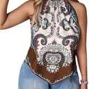 Women's Plus Size Paisley Halter Top Sleeveless Boho Camisole Tops Casual Vacation Blouses (XL)