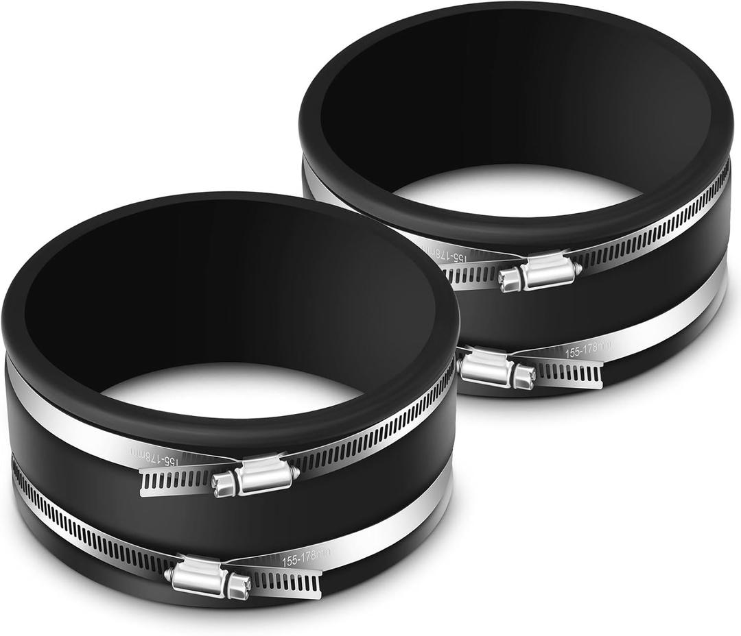 Therwen 2 Pcs 6 Inch Dust Control Flex Cuff with Adjustable Hose Clamps, Flexible PVC Coupling with Stainless Steel Clamps, Black Hose Connector Ports
