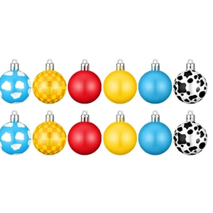 Syhood 12 Pcs 1.2'' Mini Cartoon Story Christmas Ball Ornaments Christmas Plastic Shatterproof Glitter Ball Red Yellow Blue Hanging Decorations for Xmas Tree Wreath Garland Home Indoor Party Decor