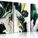 3Pcs Framed Emerald Green Wall Art, Modern Green and Gold Abstract Marble Canvas Wall Art Paintings Prints Posters Wall Decor Pictures for Living Room Bedroom Office Home Decoration, Ready to Hang (16x24in)