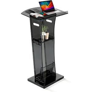 43" Semi-Transparent Black Acrylic Podium&Lectern Stand Portable with Storage Shelf, pulpits for Churches, for Speech, for Presentation, Shtender