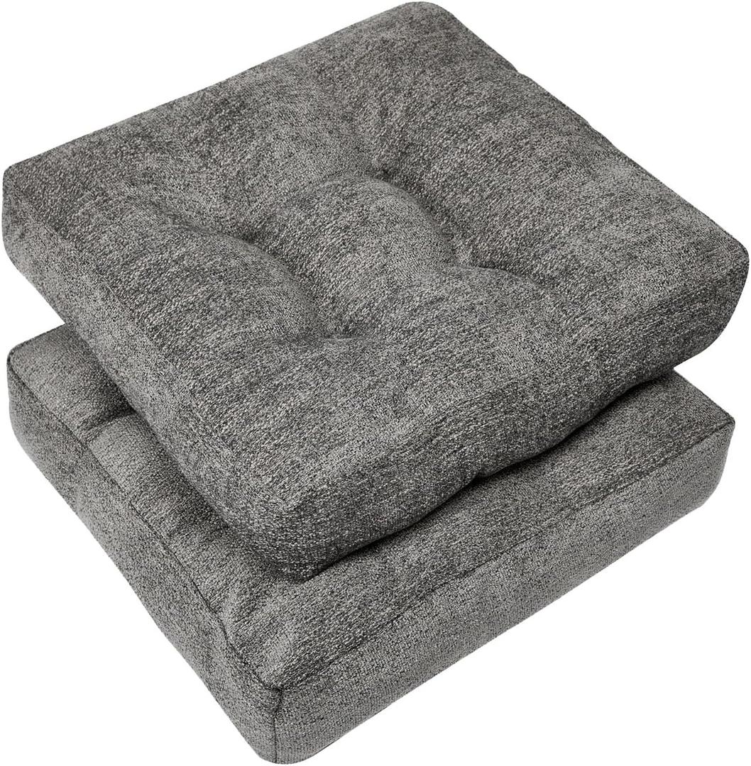 Wellsin Chair Cushions for Dining Chairs, Kitchen Chair Cushions Set of 2, Tufted Chair Pads with Non-Slip Bottom, 16" x 16", Dark Gray