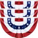 3 Pack Large Size 3 X 6 FT American Bunting Flag 4th of July Decorations, USA Pleated Fan Flag Memorial Day Patriotic Half Fan Banner 100% Polyester Fourth July Independence Day Outdoor Indoor Decor
