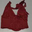 COZYEASE Women's Y2K Sheer Mesh Tie Back Halter Top Floral Print Rhinestone Cami Tops Backless Crop Tee Purple XS