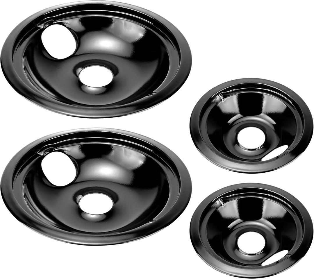 WB31M20 WB31M19 Black Porcelain Drip Pans Replacement for G-E Hot-point Electric Rang/Stove Fetechmate Electric Stove Burner Drip Pans of 4 Replace WB31T10014, WB31T10015, WB31M0019, WB31M0020-Style B