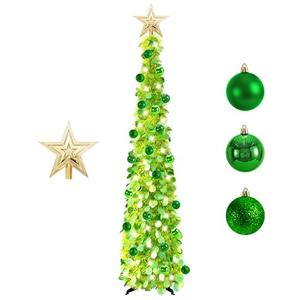 6FT Pop up Christmas Tree - Deeteck Fully Decorated Prelit Artificial Christmas Tree with Lights, Silver Top Star, Decorative Balls, Easy Assemble Collapsible Christmas Trees Decor for Outdoor Indoor