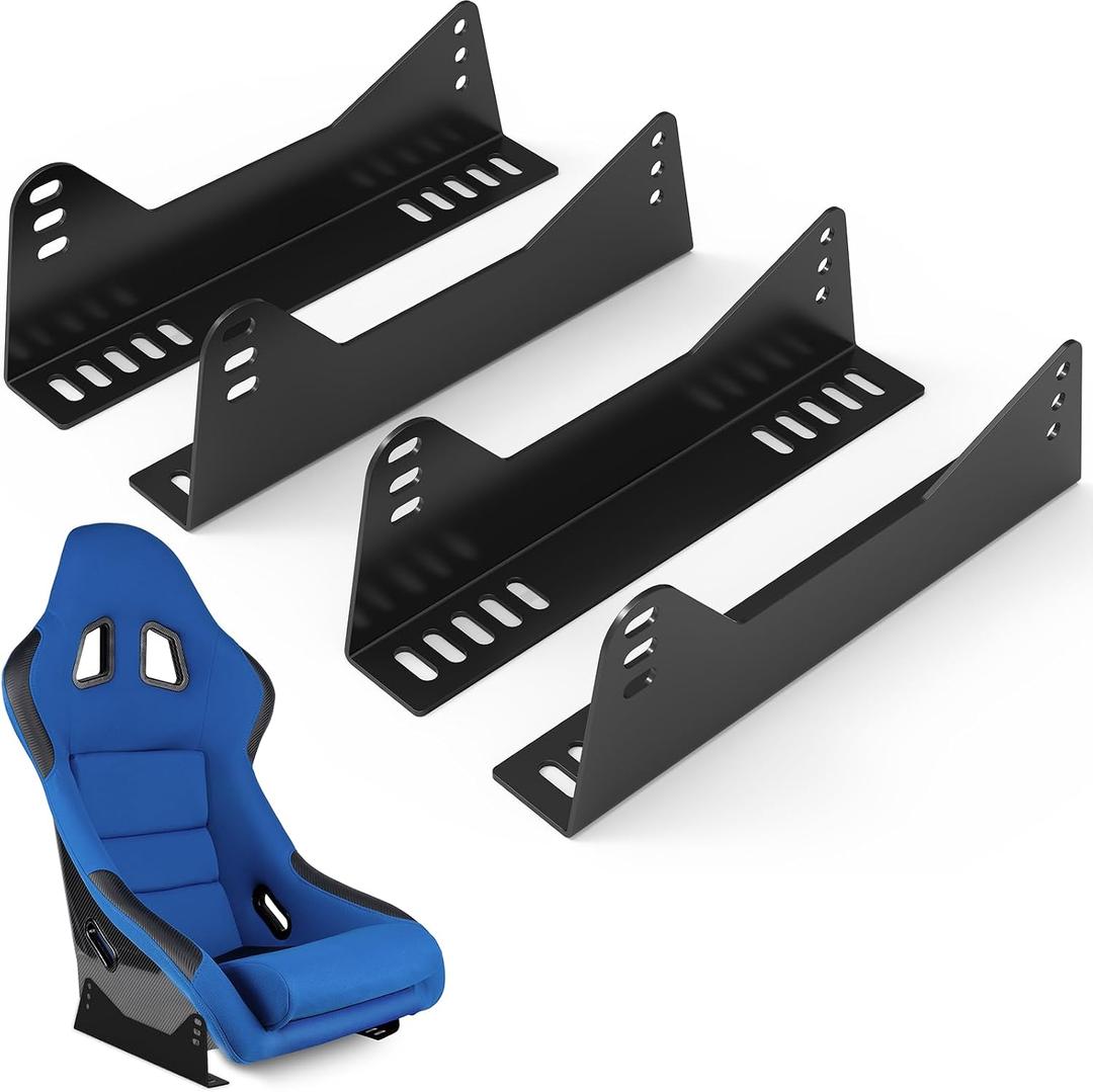 Yuleimy Universal Bucket Seat Mounting Bracket Kit (4-Pack) - Heavy Duty L-Shape Side Mount Brackets for FRP/Carbon Fiber Racing Seats, Black Powder Coated with Anti-Rust Technology