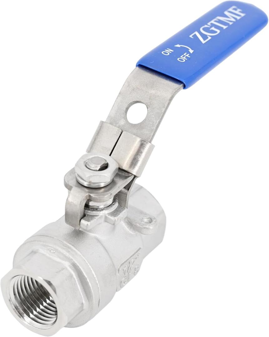 1/2"304 Stainless Steel Full Port Ball Valve,NPT Female x Female Thread,1000 WOG,with Blue Vinyl Handle, Heavy Duty Shut Off Valve 1/2 inch for Water, Oil, and Gas with Locking Device