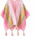 Women's Knitted Shawls Scarf Poncho Sweater Knit Cape Fall Winter Pullover Knitting Cardigan with Tassel