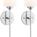 BYOLIIMA Modern Wall Sconce Set of 2 White Cylinder Glass Shades Mid Century Bathroom Vanity Wall Light Fixtures Industrial Wall Lamp for Bedroom Mirror Living Room Restaurant(Chrome Color)
