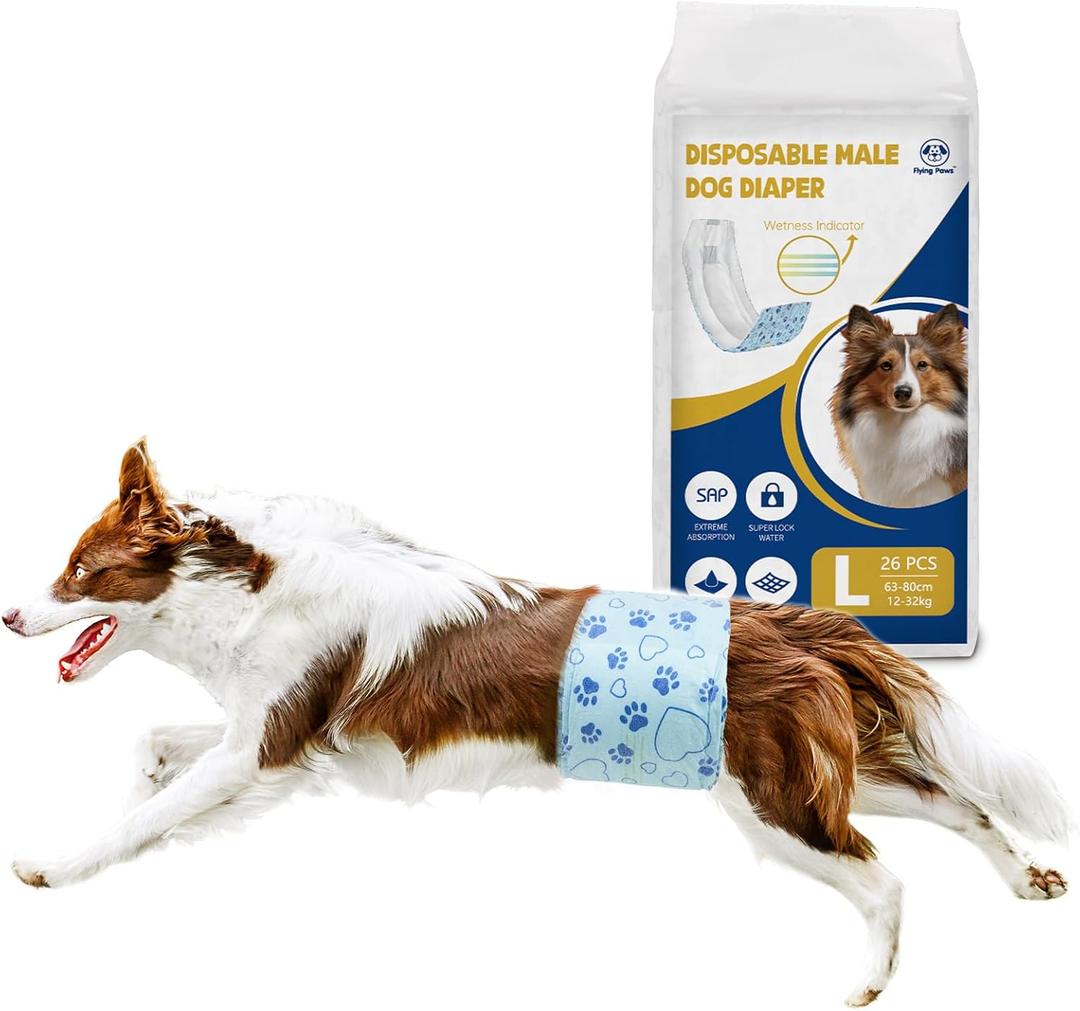Male Dog Diapers with Wetness Indicator, Disposable Belly Band for Puppy Male Diapers, Doggie Wraps for Puppy Training, Incontinence (L, 26 Count)