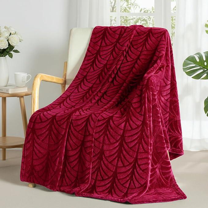 Flannel Fleece Throw Blanket for Couch, Soft Fluffy Velvet Sofa Blanket with Decorative Vintage Pattern for All Season, Warm and Lightweight, 86x92 Inch