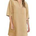 Fisoew Womens Denim Shirt Dress Summer Collared V Neck Mini Casual Jean Dresses with Pockets (X-Small, Khaki)